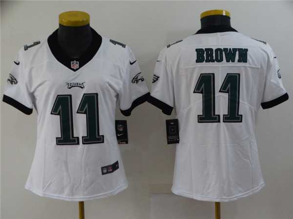 Womens Philadelphia Eagles #11 A. J. Brown White Vapor Stitched Football Jersey->women nfl jersey->Women Jersey